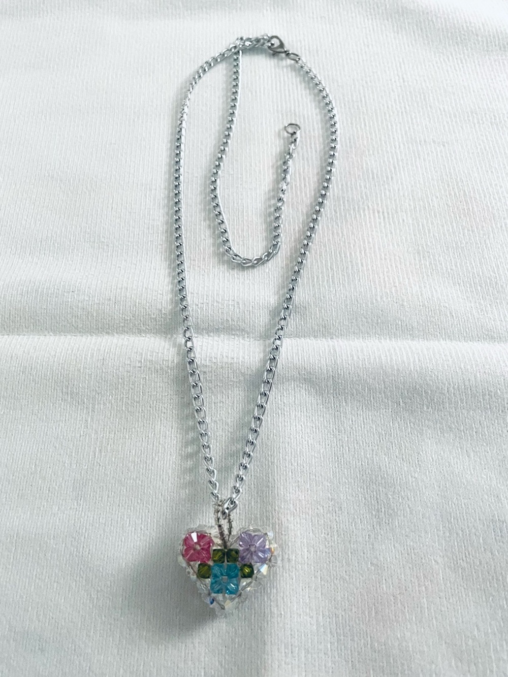 Swarovski Necklace with Multicolor Floral Crystal Heart Pendant